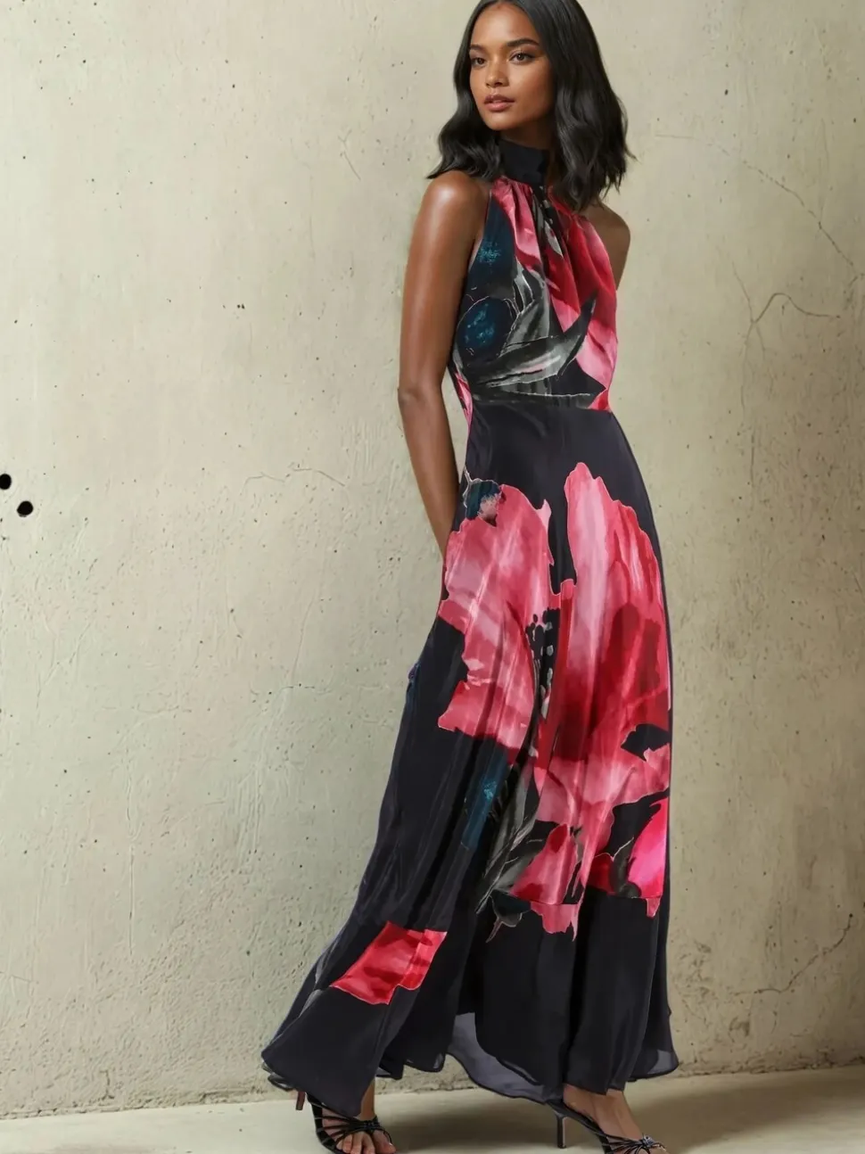 Religion Pink Valeria Column Maxi Dress With Large Floral Print