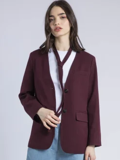 Religion Red Emily Collarless Blazer Jacket with Tie