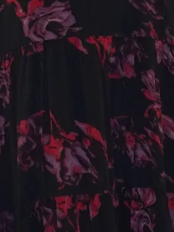 Religion Red Zoe Tiered Maxi Boho Dress With Tiered Skirt In Dark Floral