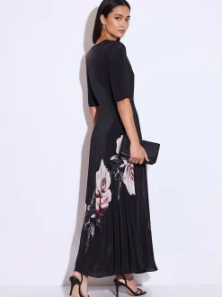 Religion Rose Pink Short Sleeved Diana Maxi Tea Dress With Large Rose Placement Print In Cupro