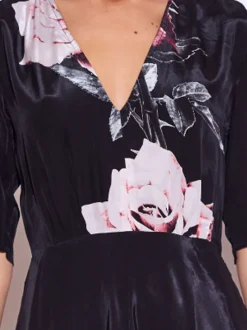 Religion Rose Pink Short Sleeved Diana Maxi Tea Dress With Large Rose Placement Print In Cupro