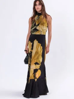 Religion Yellow Valeria Column Maxi Dress With Large Floral Print