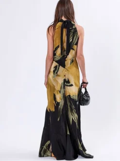 Religion Yellow Valeria Column Maxi Dress With Large Floral Print