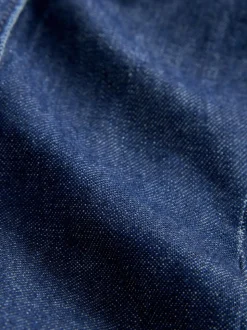 Rinse Blue Cinch Waist Fitted Long Sleeve Denim Shirt