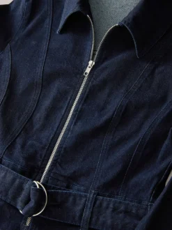 Rinse Blue Denim Belted Wide Leg Jumpsuit