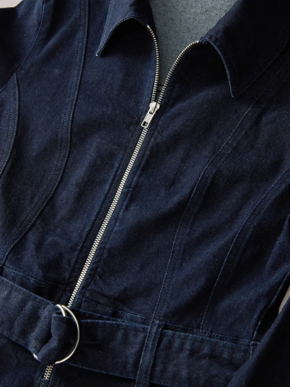 Rinse Blue Denim Belted Wide Leg Jumpsuit