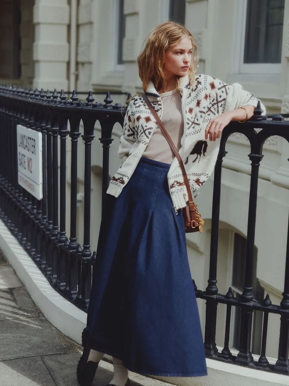 Rinse Blue Denim Full Seamed Midi Skirt