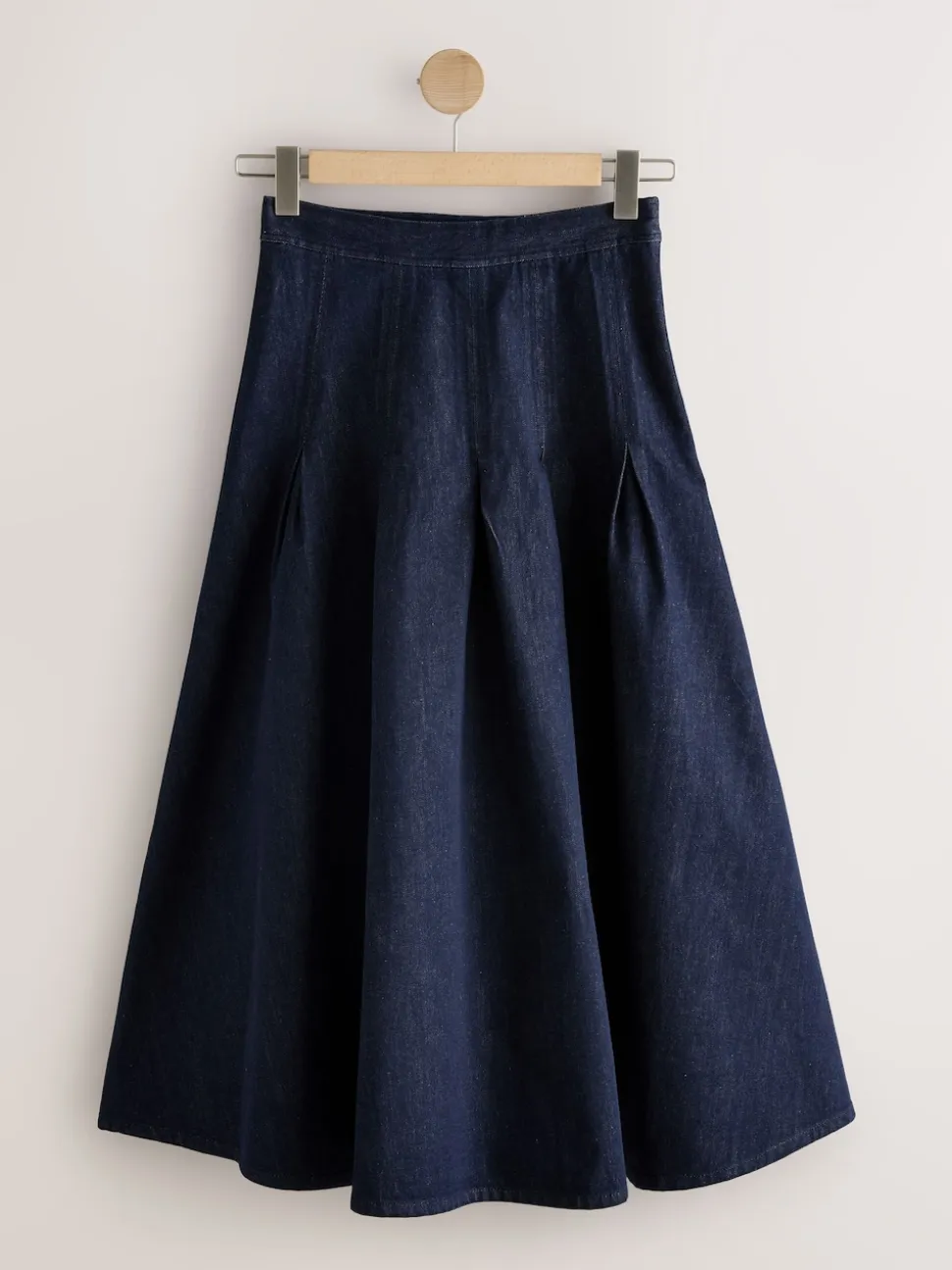 Rinse Blue Denim Full Seamed Midi Skirt