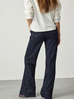 Rinse Blue Gold Button Front Wide Leg Jeans