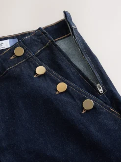 Rinse Blue Gold Button Front Wide Leg Jeans