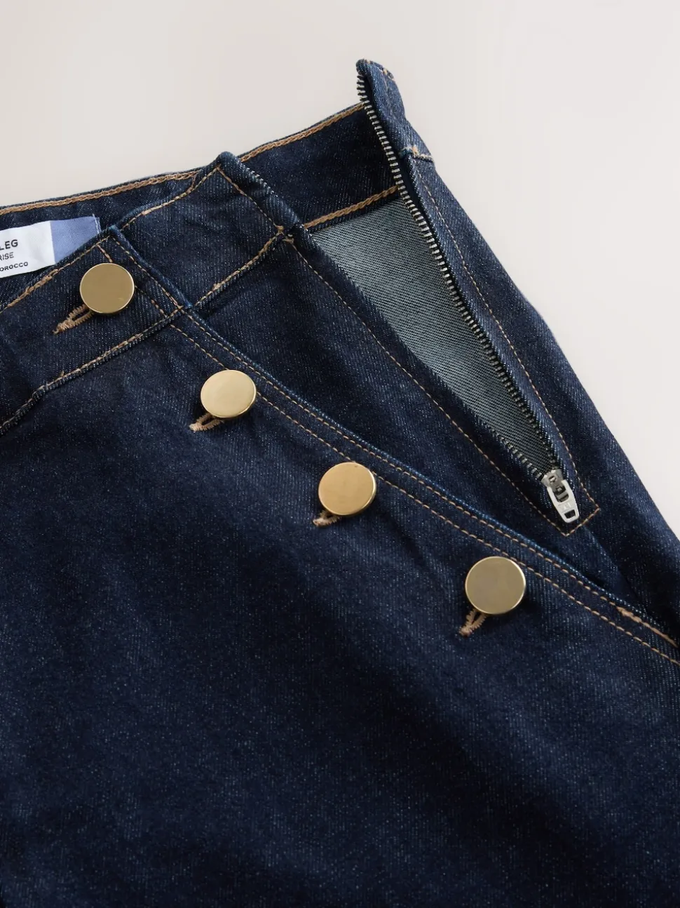 Rinse Blue Gold Button Front Wide Leg Jeans