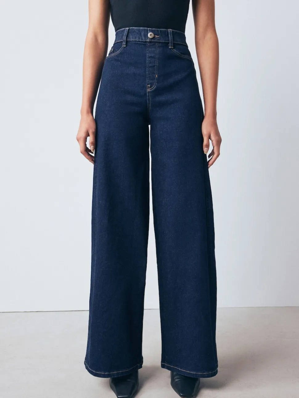 Rinse Blue High Rise FlexiFit Stretch Pull On Wide Leg Jeans