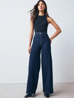 Rinse Blue High Rise FlexiFit Stretch Pull On Wide Leg Jeans