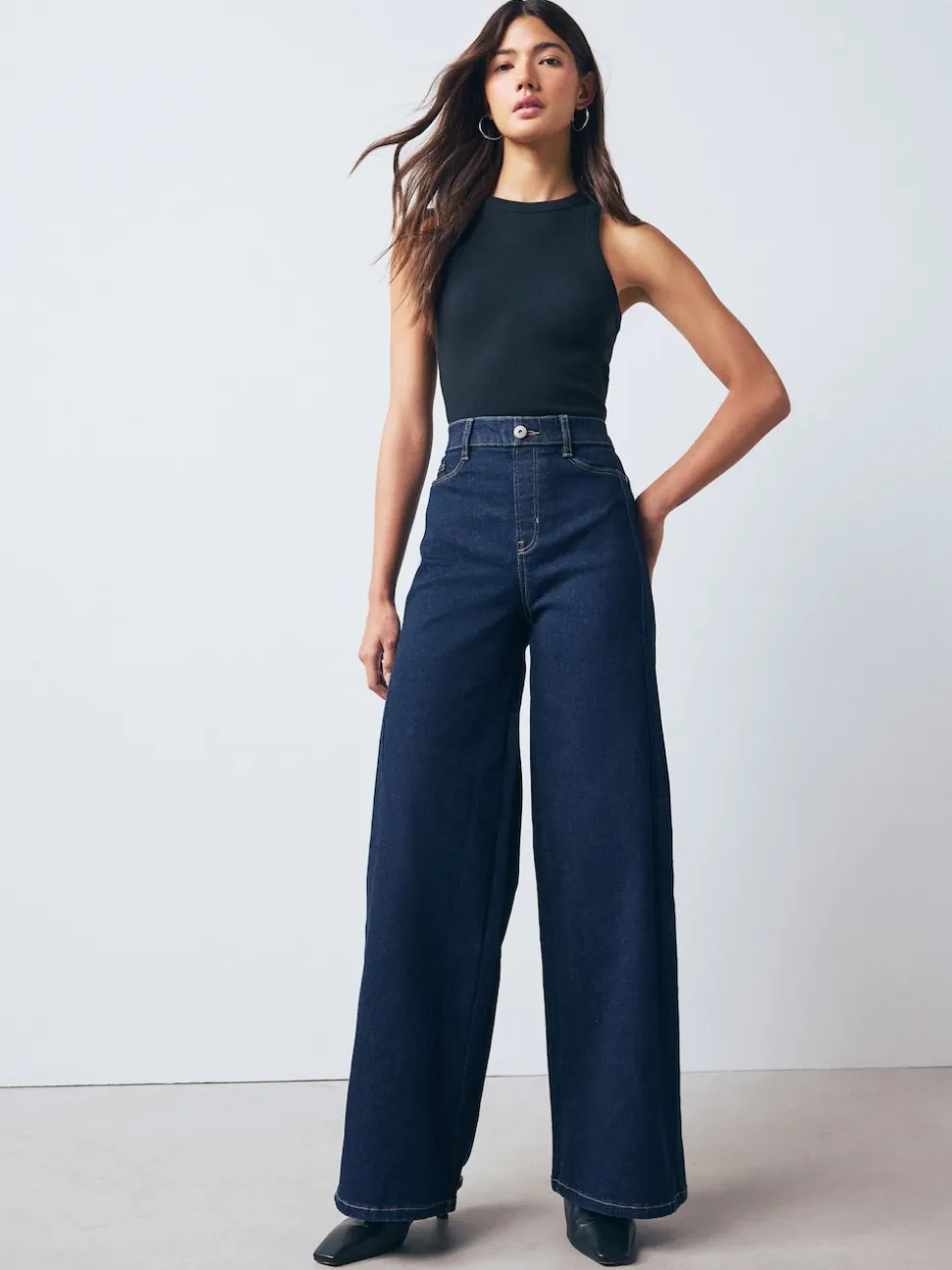 Rinse Blue High Rise FlexiFit Stretch Pull On Wide Leg Jeans