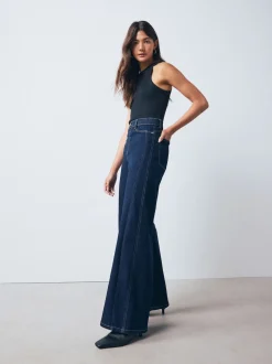 Rinse Blue High Rise FlexiFit Stretch Pull On Wide Leg Jeans
