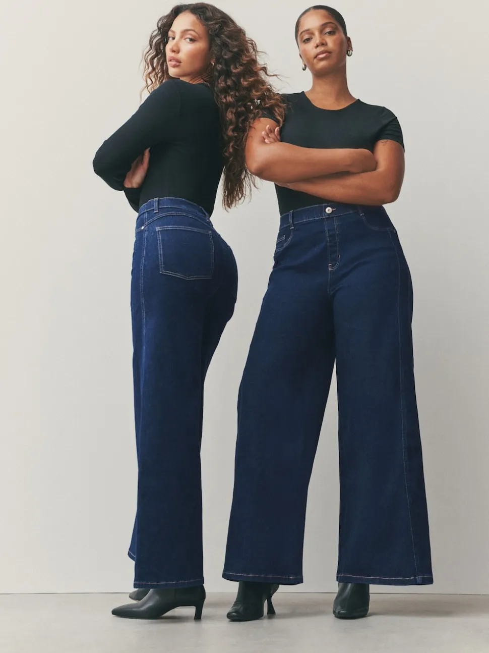 Rinse Blue High Rise FlexiFit Stretch Pull On Wide Leg Jeans
