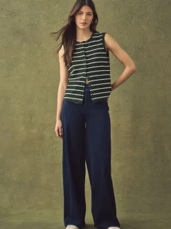 Rinse Blue Jersey Denim Wide Leg Trousers
