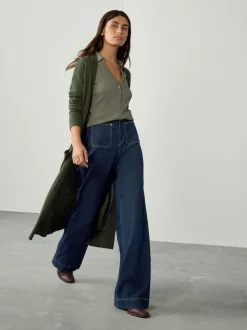 Rinse Blue N Premium High Rise Patch Pocket Comfort Stretch Wide Leg Jeans