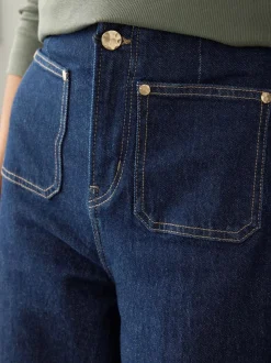 Rinse Blue N Premium High Rise Patch Pocket Comfort Stretch Wide Leg Jeans