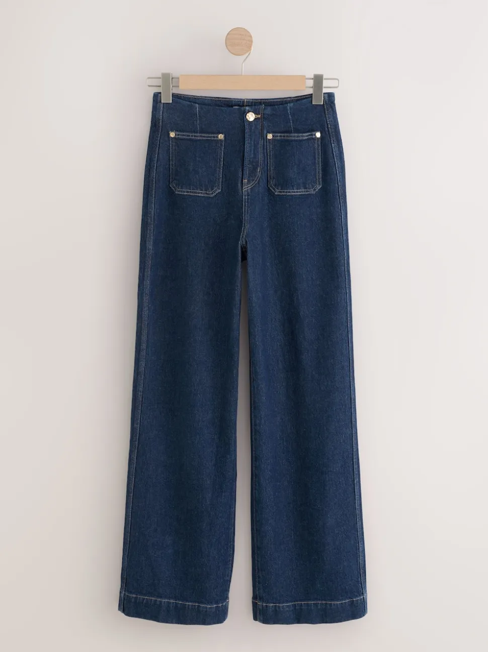 Rinse Blue N Premium High Rise Patch Pocket Comfort Stretch Wide Leg Jeans