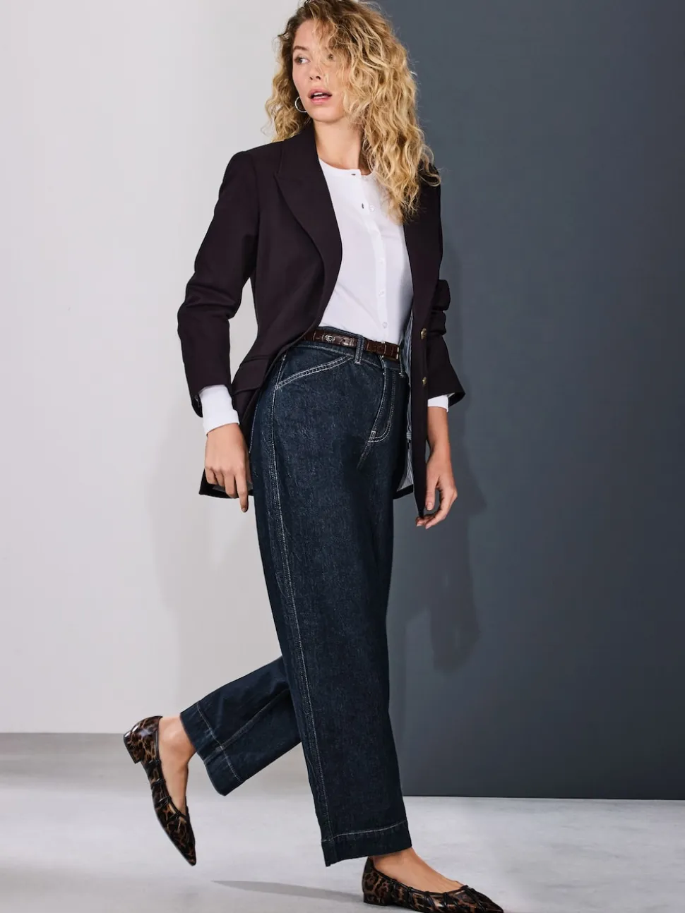 Rinse Blue Wide Leg Barrel Denim Jeans