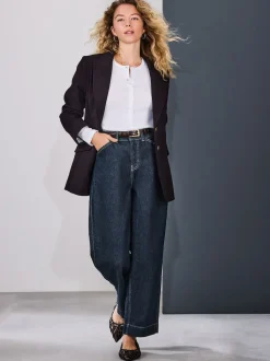 Rinse Blue Wide Leg Barrel Denim Jeans
