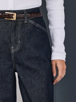 Rinse Blue Wide Leg Barrel Denim Jeans