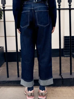 Rinse Boyfriend Wide Leg Mid Rise Turn Up Jeans