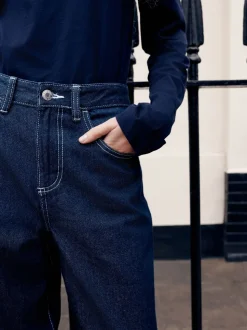 Rinse Boyfriend Wide Leg Mid Rise Turn Up Jeans