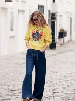 Rinse Denim Wide Leg Joggers Waist Jeans