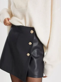River Island Black Asymmetric Faux Leather Skort