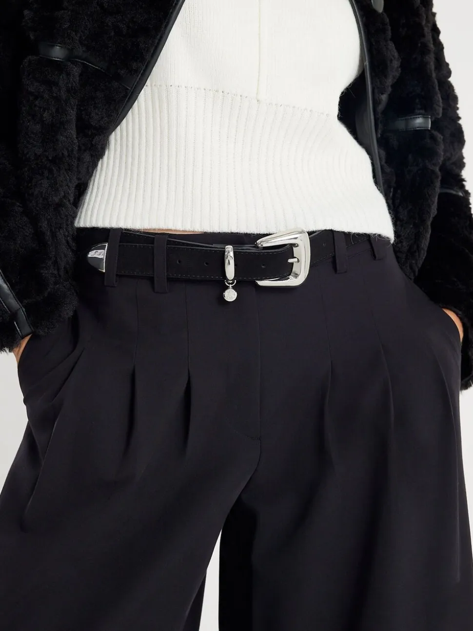 River Island Black Bubble Buckle Suede Belt