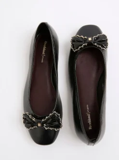 River Island Black Chain Bow Ballet Pumps