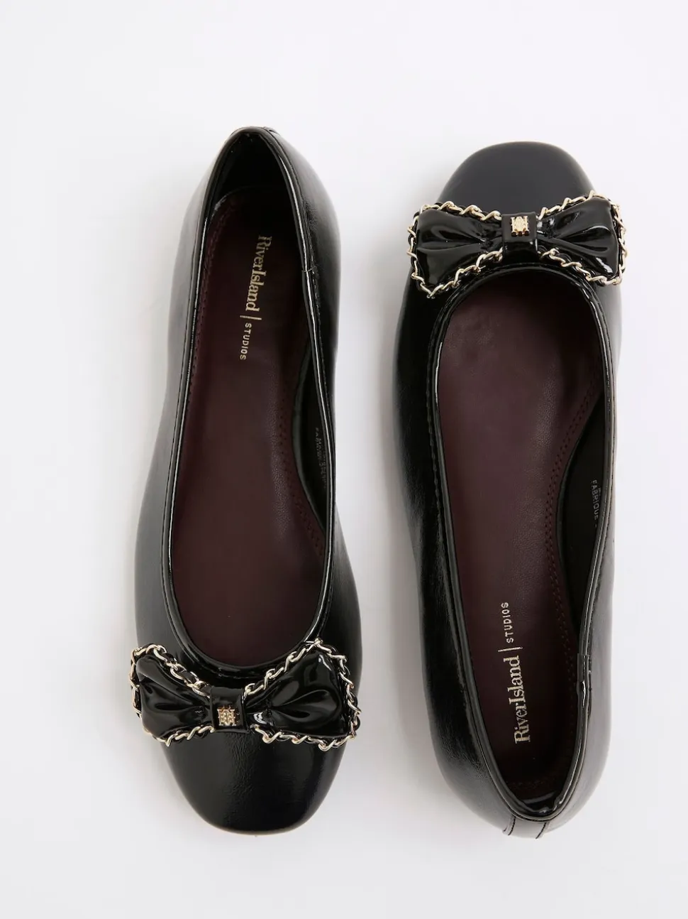River Island Black Chain Bow Ballet Pumps