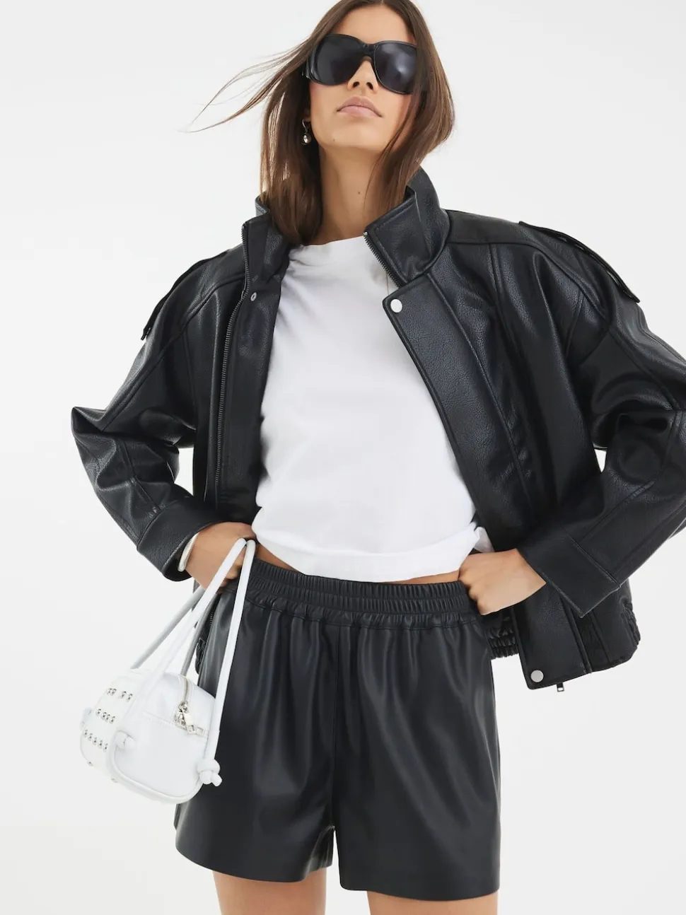 River Island Black Elasticated Faux Leather Shorts