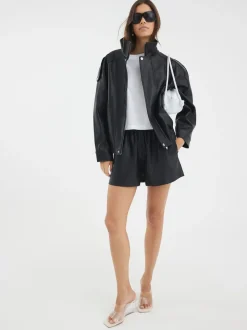 River Island Black Elasticated Faux Leather Shorts