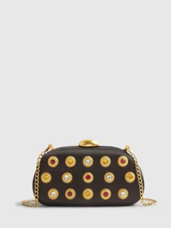 River Island Black Gem Hard Shell Chain Clutch