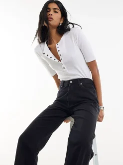 River Island Black High Rise Relaxed Straight Leg Jeans