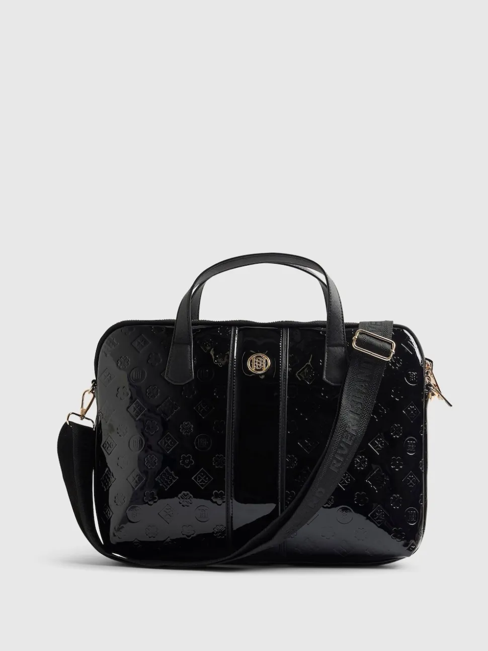 River Island Black Patent Monogram Laptop Case Bag