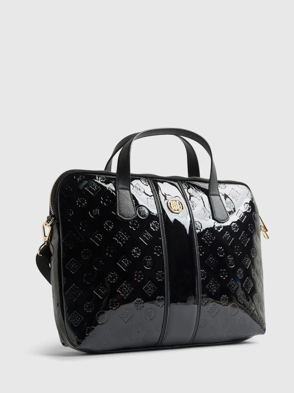 River Island Black Patent Monogram Laptop Case Bag