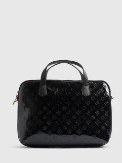 River Island Black Patent Monogram Laptop Case Bag