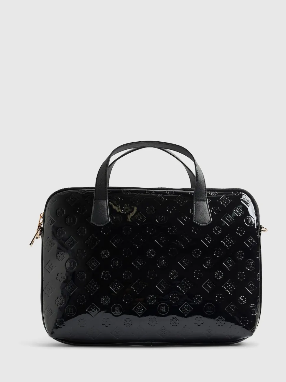 River Island Black Patent Monogram Laptop Case Bag
