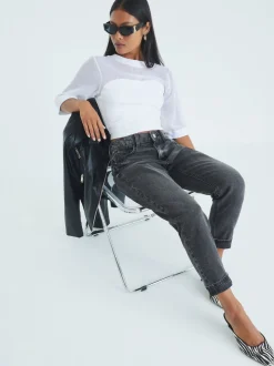 River Island Black Petite Mom Sculpt Jeans