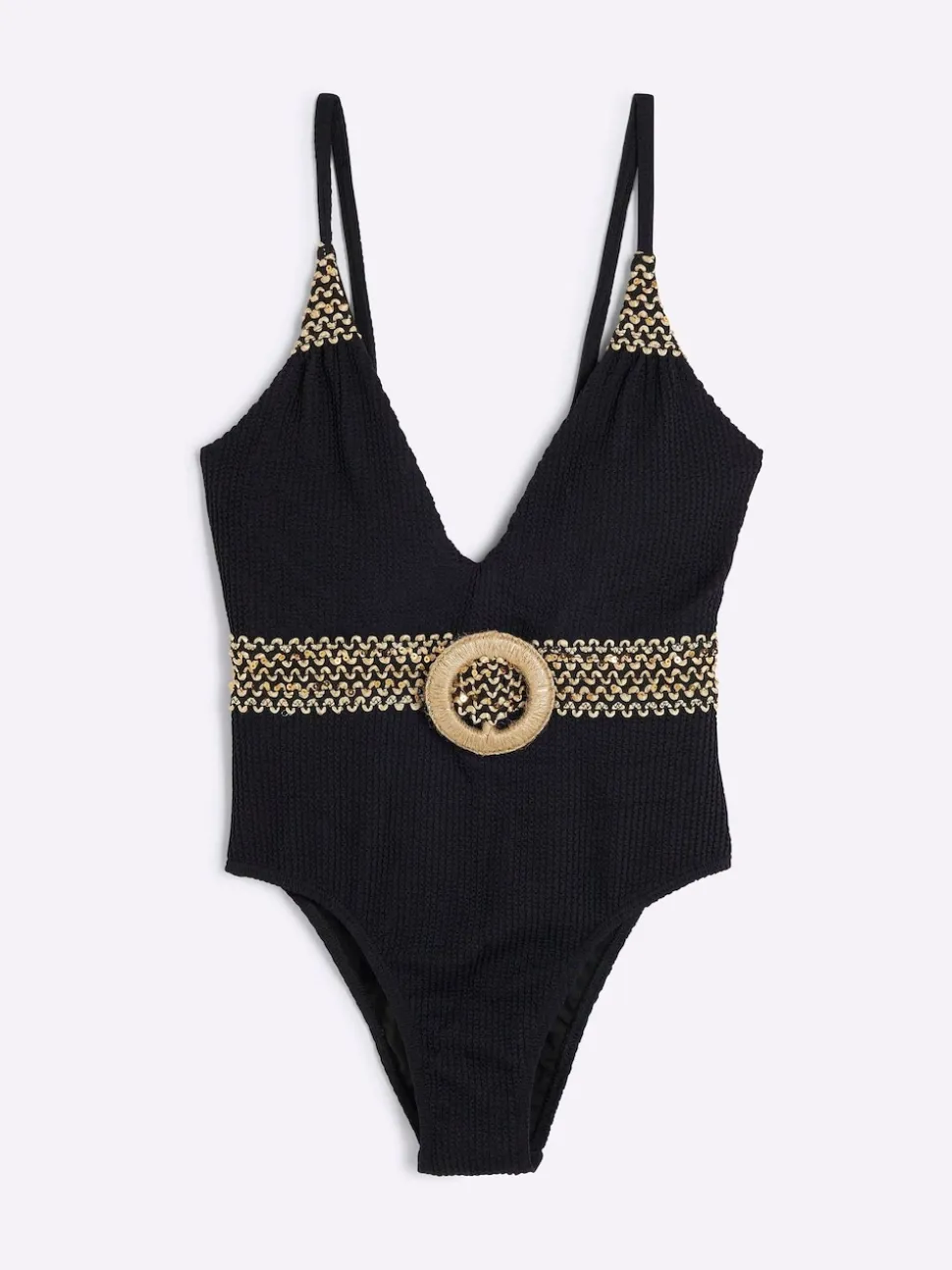 River Island Black Petite Texture Plunge Swimsuit