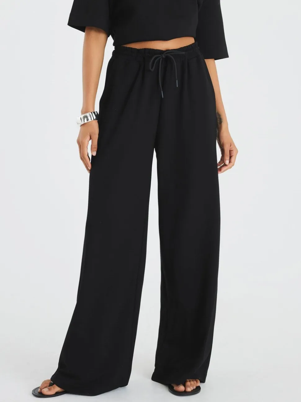 River Island Black Premium Wide Leg Joggers