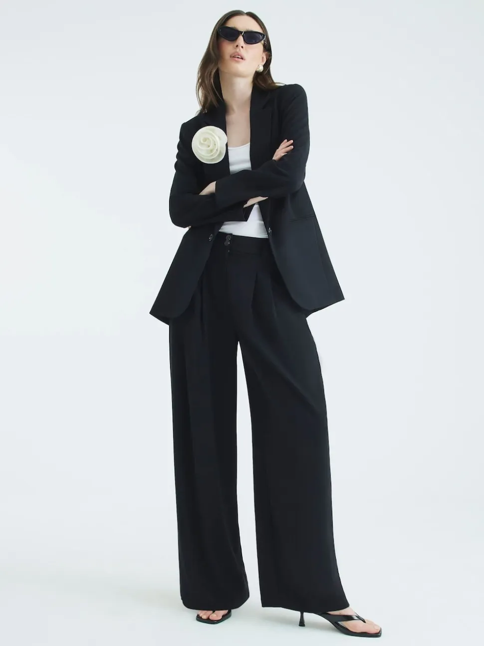 River Island Black Tailored Wide Leg Trousers