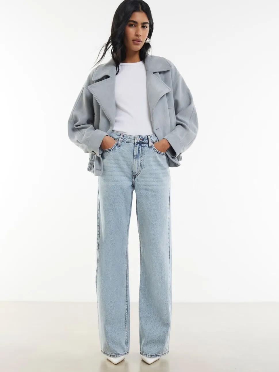 River Island Blue Relaxed Straight Raw Hem Leg Jeans