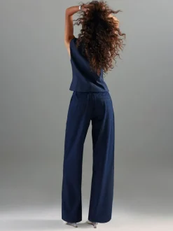 River Island Blue Wide Leg Tie Front Jeans