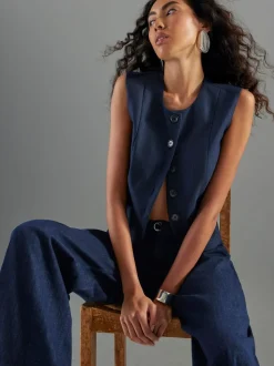 River Island Blue Wide Leg Tie Front Jeans