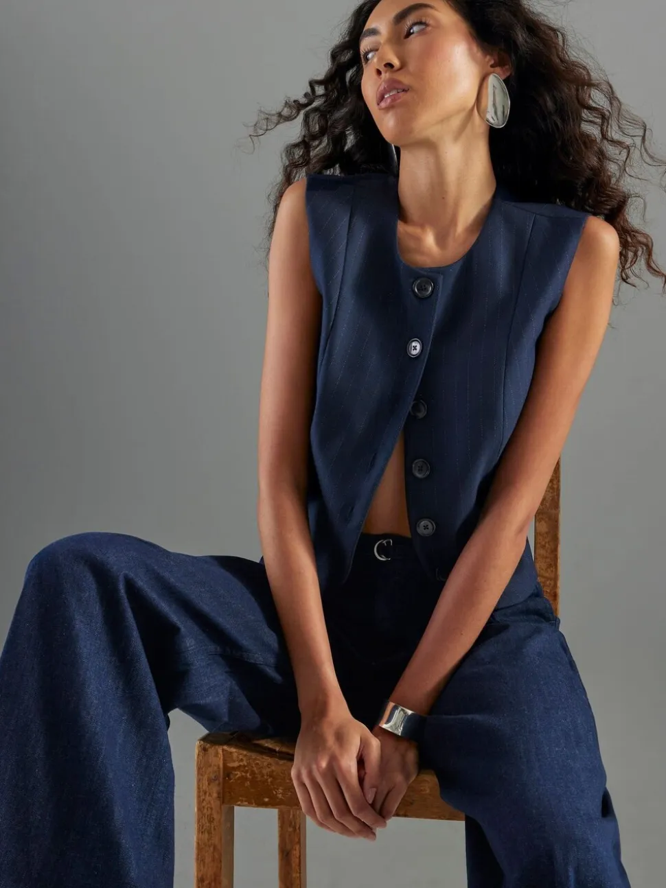 River Island Blue Wide Leg Tie Front Jeans